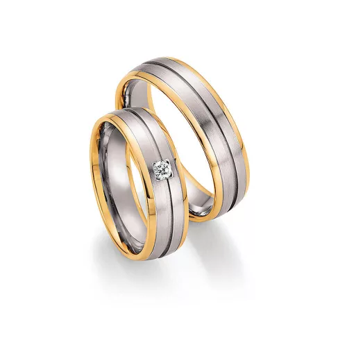 6mm széles Fehér-Sárga arany gyémánt köves Karikagyűrű pár - 34010/34020