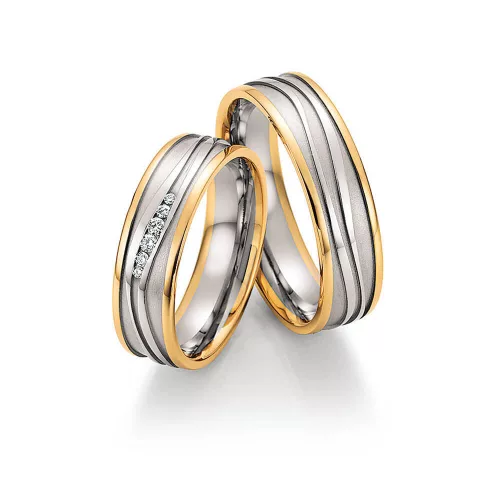 6mm széles Fehér-Sárga arany gyémánt köves Karikagyűrű pár - 34030/34040