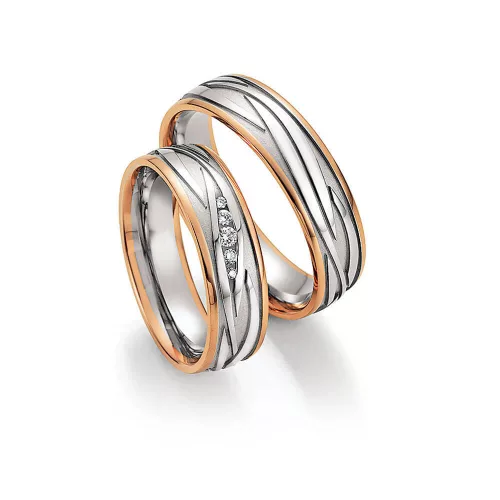 6mm széles Fehér-Vörös arany gyémánt köves Karikagyűrű pár - 34050/34060
