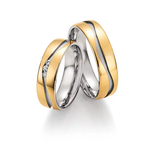 6mm széles Fehér-Sárga arany gyémánt köves Karikagyűrű pár - 34070/34080