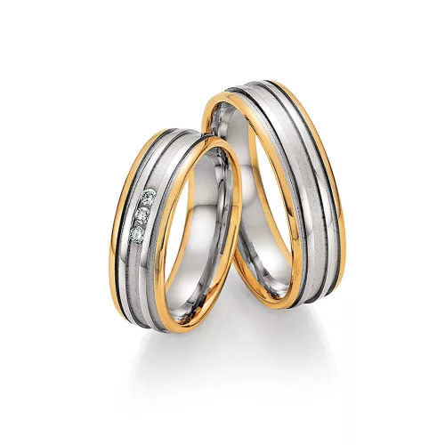6mm széles Fehér-Sárga arany gyémánt köves Karikagyűrű pár - 34090/34100