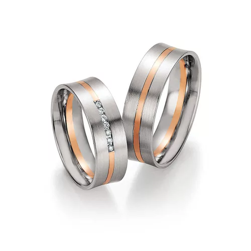 6,5mm széles Fehér-Vörös arany gyémánt köves Karikagyűrű pár - 34110/34120