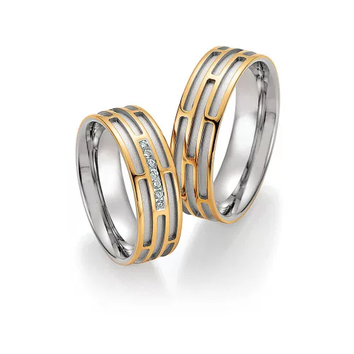 6mm széles Fehér-Sárga arany gyémánt köves Karikagyűrű pár - 34130/34140