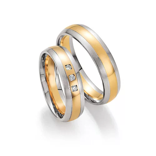 5,5mm széles Fehér-Sárga arany gyémánt köves Karikagyűrű pár - 34150/34160