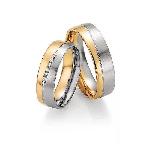 6mm széles Fehér-Sárga arany gyémánt köves Karikagyűrű pár - 34170/34180