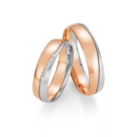   5mm széles Fehér-Vörös arany gyémánt köves Karikagyűrű pár - 46010/46020