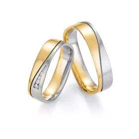   4,7mm széles Fehér-Sárga arany gyémánt köves Karikagyűrű pár - 46030/46040