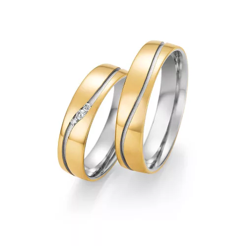 5mm széles Sárga-Fehér arany gyémánt köves Karikagyűrű pár - 46050/46060