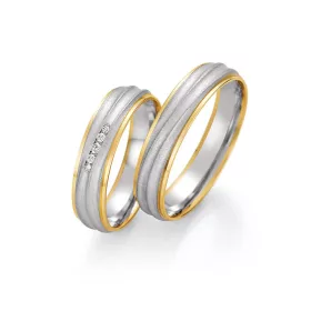   5mm széles Fehér-Sárga arany gyémánt köves Karikagyűrű pár - 46070/46080