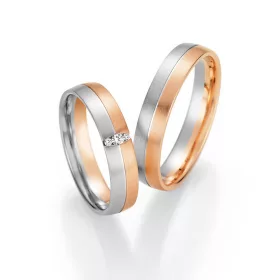   4,5mm széles Fehér-Vörös arany gyémánt köves Karikagyűrű pár - 46090/46100