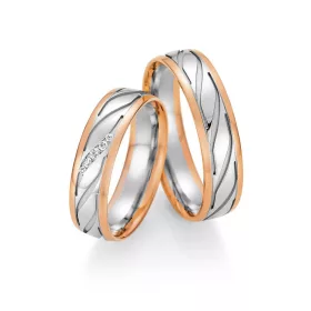   5,5mm széles Fehér-Vörös arany gyémánt köves Karikagyűrű pár - 46110/46120