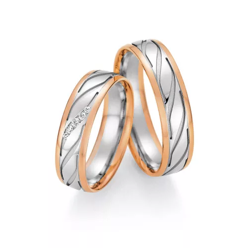 5,5mm széles Fehér-Vörös arany gyémánt köves Karikagyűrű pár - 46110/46120