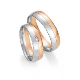   5,5mm széles Fehér-Vörös arany gyémánt köves Karikagyűrű pár - 46130/46140