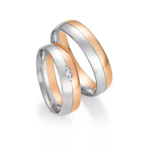 5,5mm széles Fehér-Vörös arany gyémánt köves Karikagyűrű pár - 46130/46140