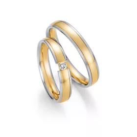   4mm széles Fehér-Sárga arany gyémánt köves Karikagyűrű pár - 46150/46160