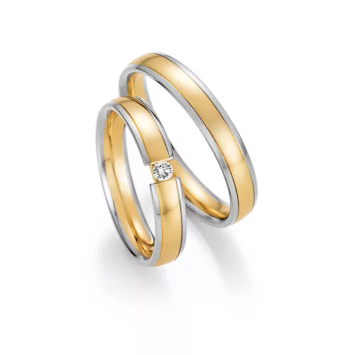 4mm széles Fehér-Sárga arany gyémánt köves Karikagyűrű pár - 46150/46160