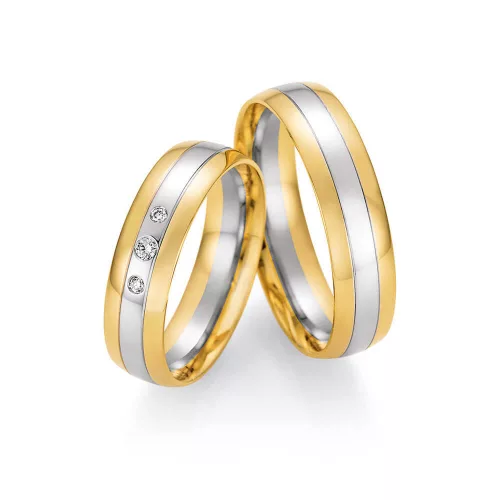 5,5mm széles Fehér-Sárga arany gyémánt köves Karikagyűrű pár - 46170/46180