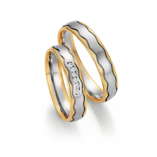4,5mm széles Fehér-Sárga arany gyémánt köves Karikagyűrű pár - 36010/36020