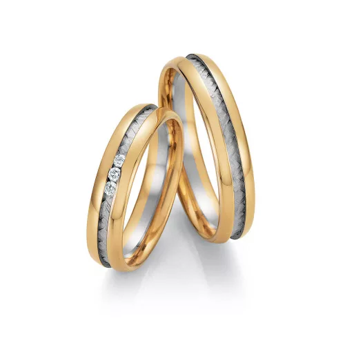 4,5mm széles Fehér-Sárga arany gyémánt köves Karikagyűrű pár - 36030/36040