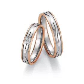   4,5mm széles Fehér-Vörös arany gyémánt köves Karikagyűrű pár - 36050/36060