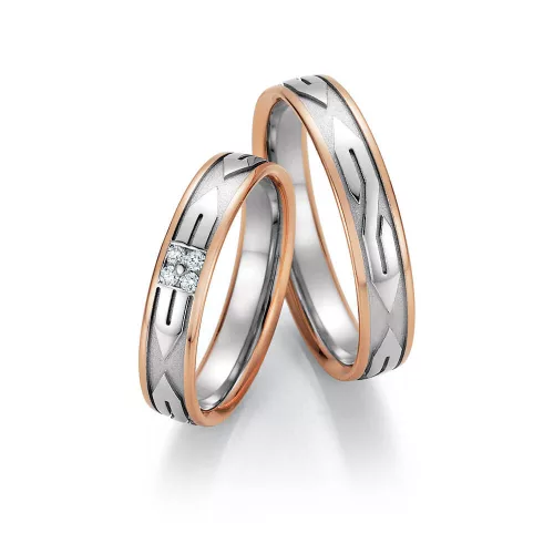 4,5mm széles Fehér-Vörös arany gyémánt köves Karikagyűrű pár - 36050/36060