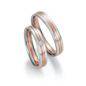   4mm széles Fehér-Vörös arany gyémánt köves Karikagyűrű pár - 36070/36080
