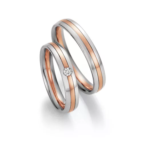 4mm széles Fehér-Vörös arany gyémánt köves Karikagyűrű pár - 36070/36080