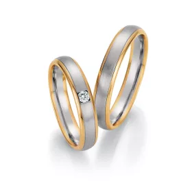   4mm széles Fehér-Sárga arany gyémánt köves Karikagyűrű pár - 36090/36100