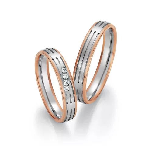 4mm széles Fehér-Vörös arany gyémánt köves Karikagyűrű pár - 36110/36120