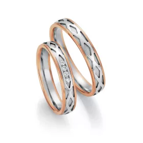   4mm széles Fehér-Vörös arany gyémánt köves Karikagyűrű pár - 36130/36140