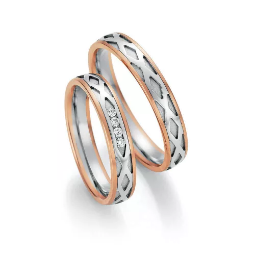 4mm széles Fehér-Vörös arany gyémánt köves Karikagyűrű pár - 36130/36140