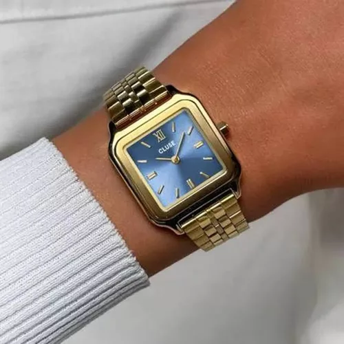 CLUSE Gracieuse női karóra kék számlappal arany acélcsaton 28 mm kézen