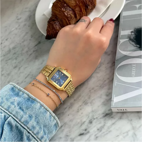 CLUSE Gracieuse női karóra kék számlappal arany acélcsaton 28 mm modellen