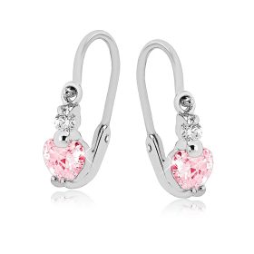 Fehérarany baba fülbevaló – szív alakú kő és fehér cirkónia