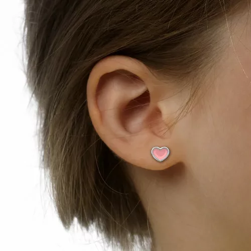 Fehér arany pink tűzzománcos szív gyerek fülbevaló – Lisa JTAG-0421