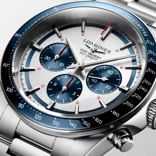 Elegáns és sportos Longines Conquest férfi svájci automata karóra szilícium rugóval