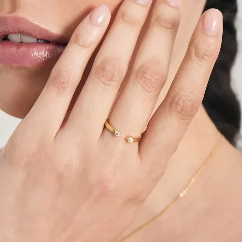 Ania Haie aranyozott ezüst Női Gyűrű cirkon kővel és gyönggyel - R043-01G