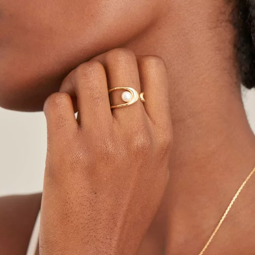 Ania Haie aranyozott ezüst Női Gyűrű gyönggyel - R043-02G