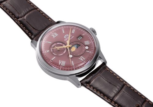 Orient Bambino Sun & Moon férfi karóra bordó számlappal 41,5mm - RA-AK0807R