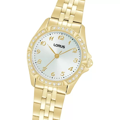 Lorus Women női aranyszínű karóra kristálydíszes lünettával RG250YX-9
