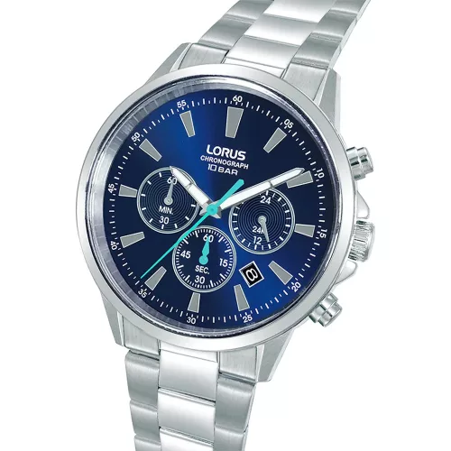 Lorus ferfi karora 43 mm kek szamlap kronograf sportos acel szij