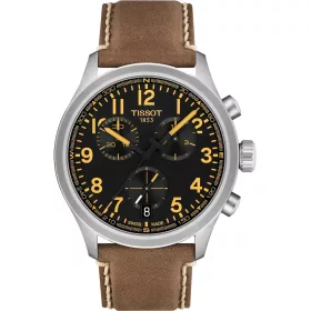 Tissot Chrono L férfi karóra fekete számlappal barna bőrszíjon 42 mm