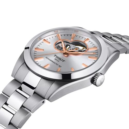 Tissot Gentleman Powermatic 80 Open Heart 40 mm férfi karóra – acél tok, ezüst számlap