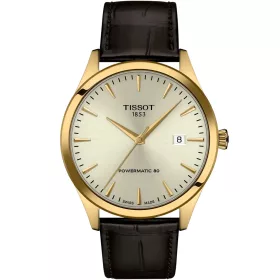 Tissot férfi karóra arany tok barna bőr szíj elegáns számlap