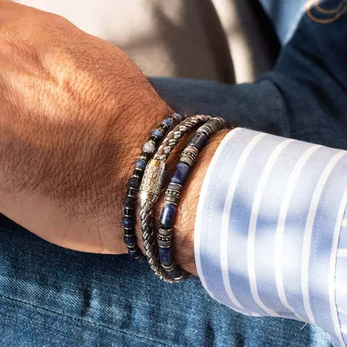 Zeades ZMB02846 Scandola Blue férfi karkötő – kék erezett kövek és acél