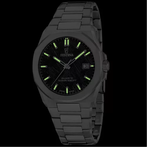 Festina Swiss F20100/5 férfi karóra fekete karbonmintás számlappal éjszakai világítás