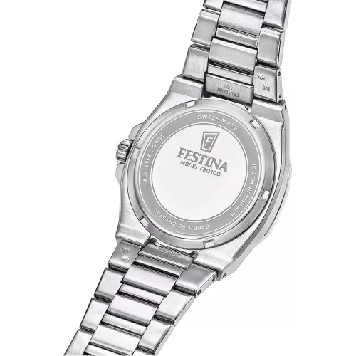 Festina Swiss F20100/5 férfi karóra fekete karbonmintás számlappal hátlapja