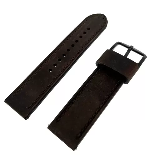 Fossil barna bőr óraszíj fekete PVD csattal 24 mm