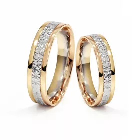 Sárga-fehér-vörös arany karikagyűrű pár - J125