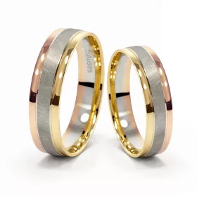Sárga-fehér-vörös arany karikagyűrű pár - J39